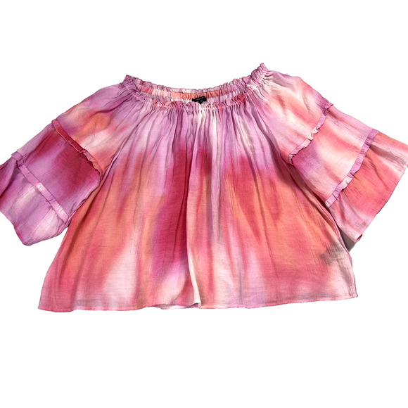 Zac & Rachel Blouse 2X Ruffle 3/4 Sleeve Boho White Orange Pink Pastel Tie Dye - Picture 1 of 10